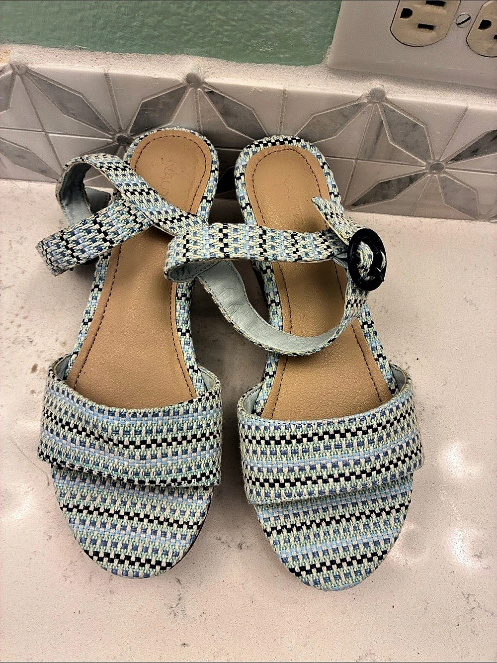 Nautica Geometric Wedge Sandals Blue & White